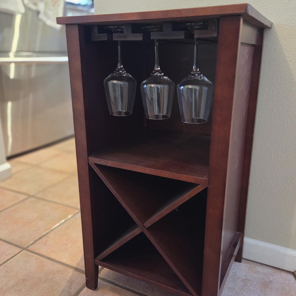 Elegant Brown Wine Rack with Glass Holder